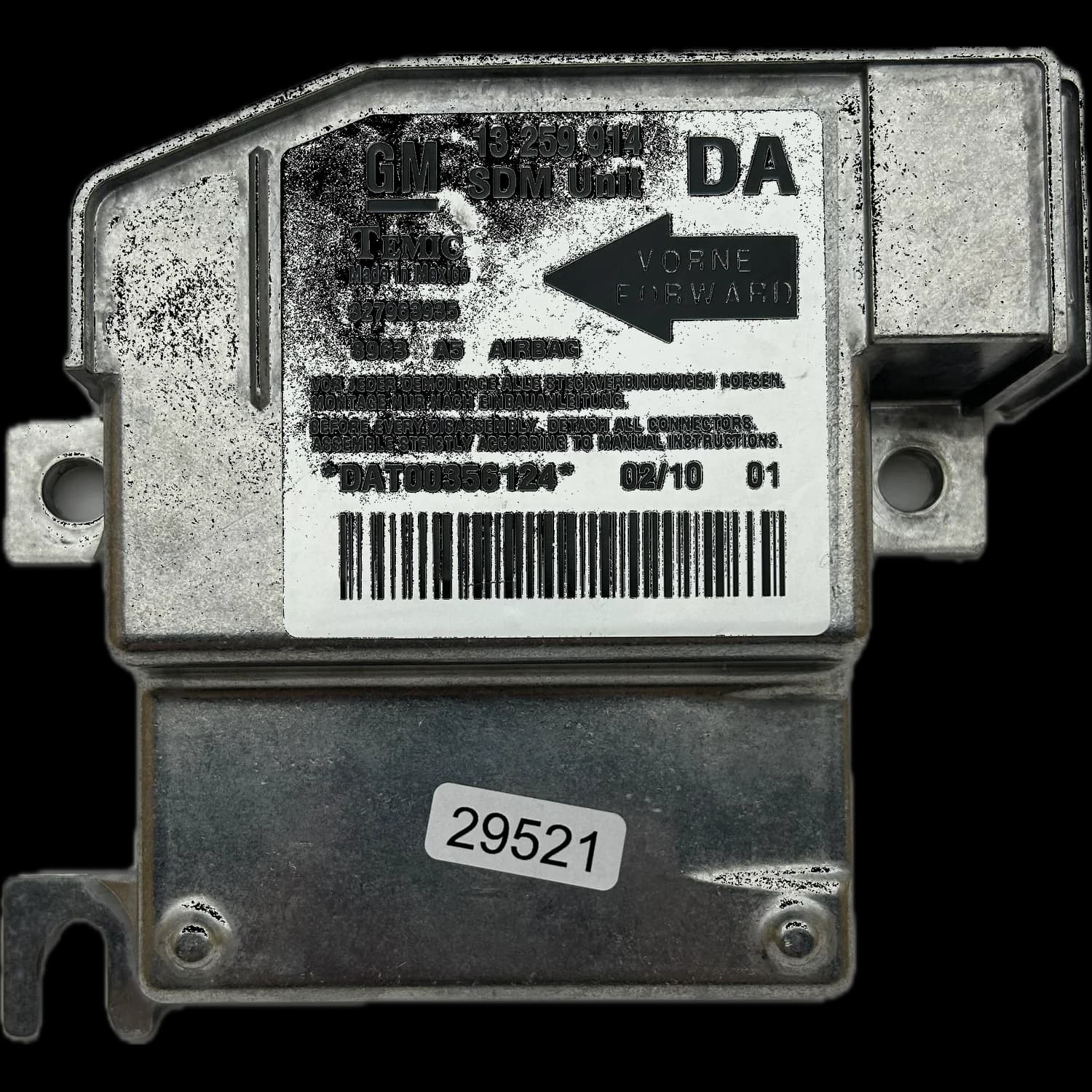 Calculateur airbag 13259914 DA, Étiquette