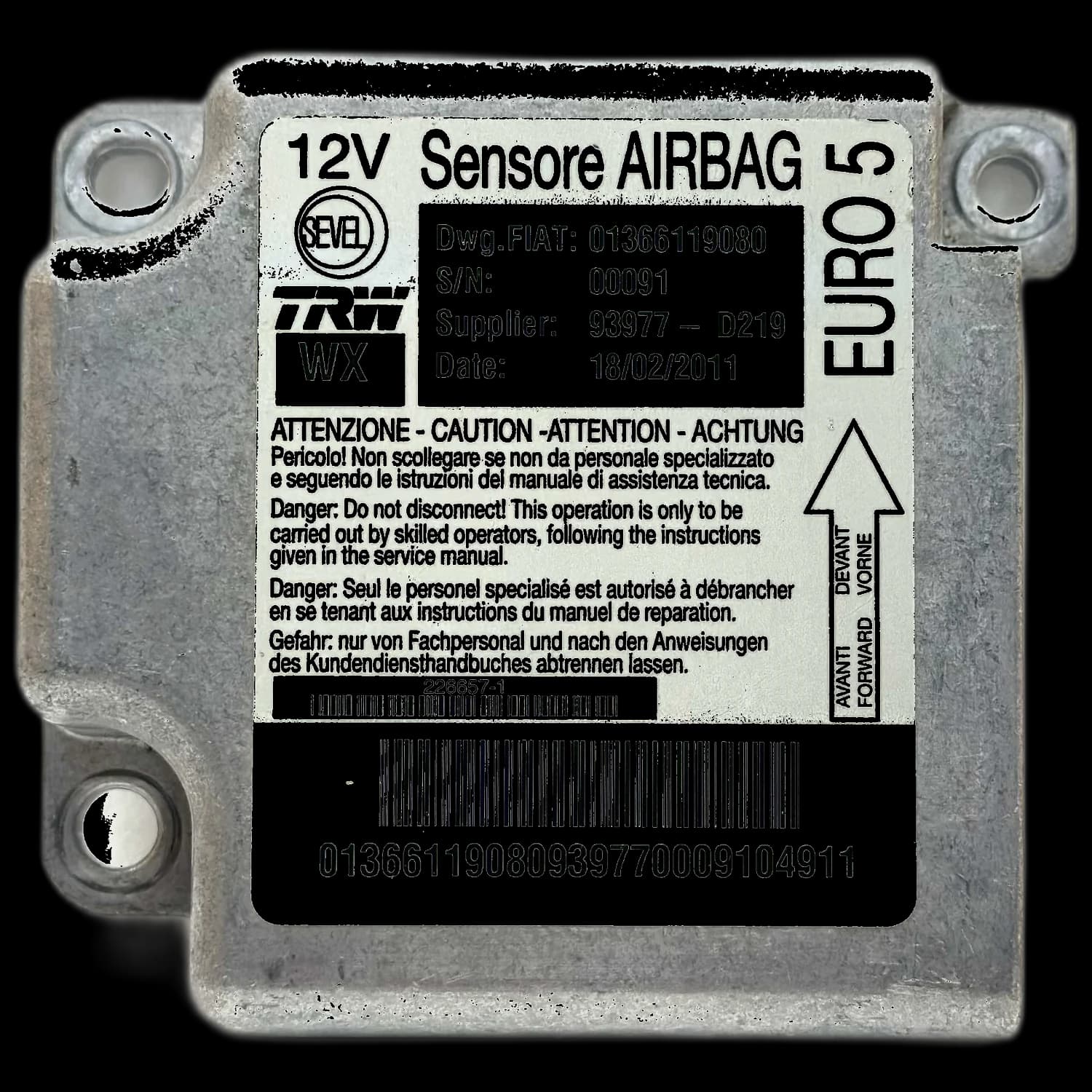 Airbag-Steuergerät 01366119080, Etikett