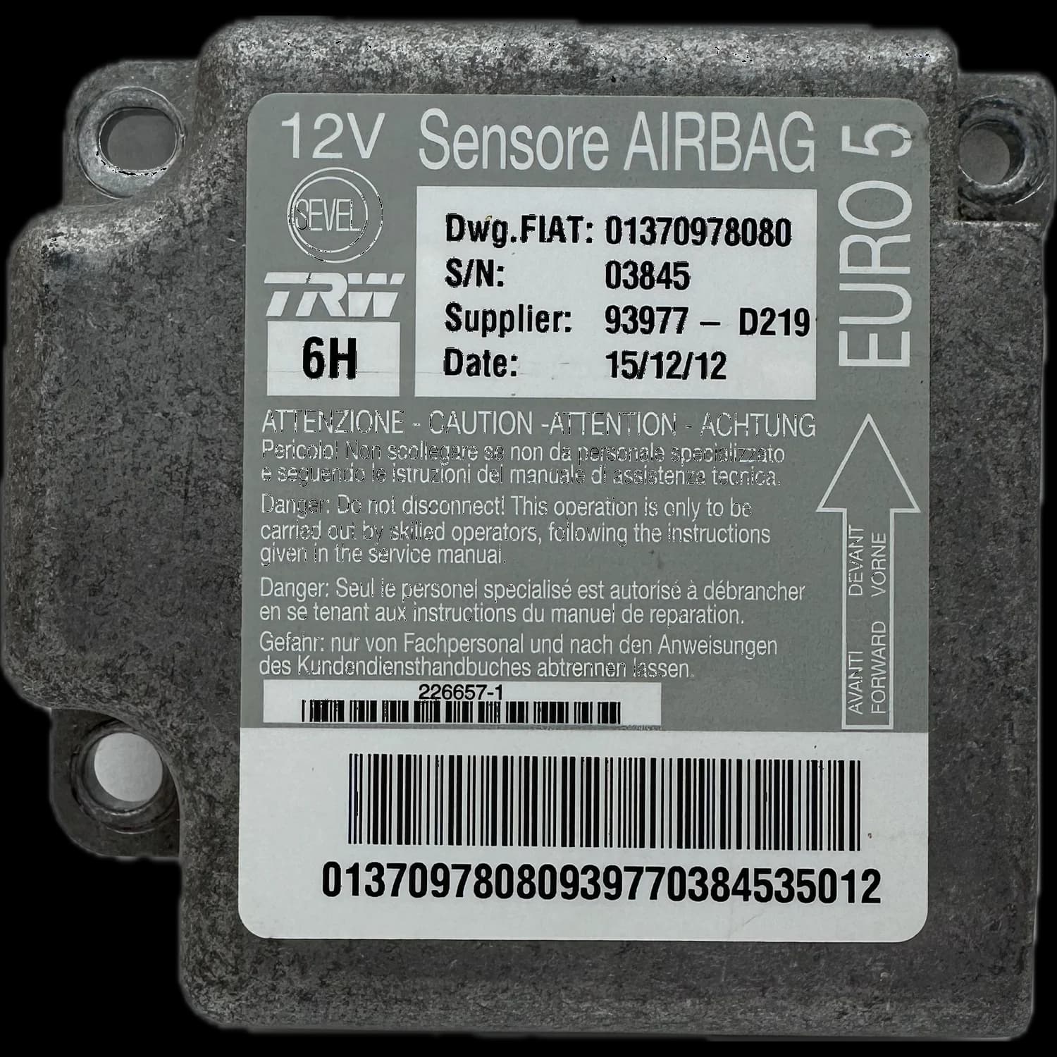 Airbag-Steuergerät 01370978080, Etikett