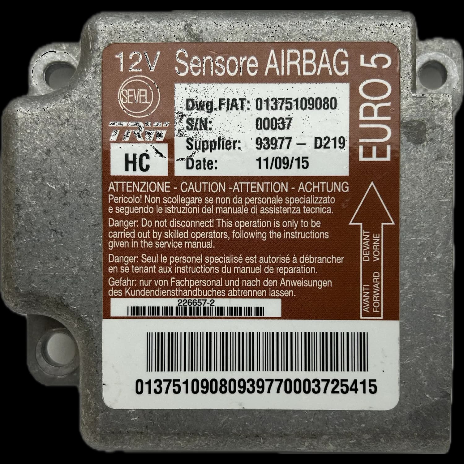 Airbag-Steuergerät 01375109080, Etikett