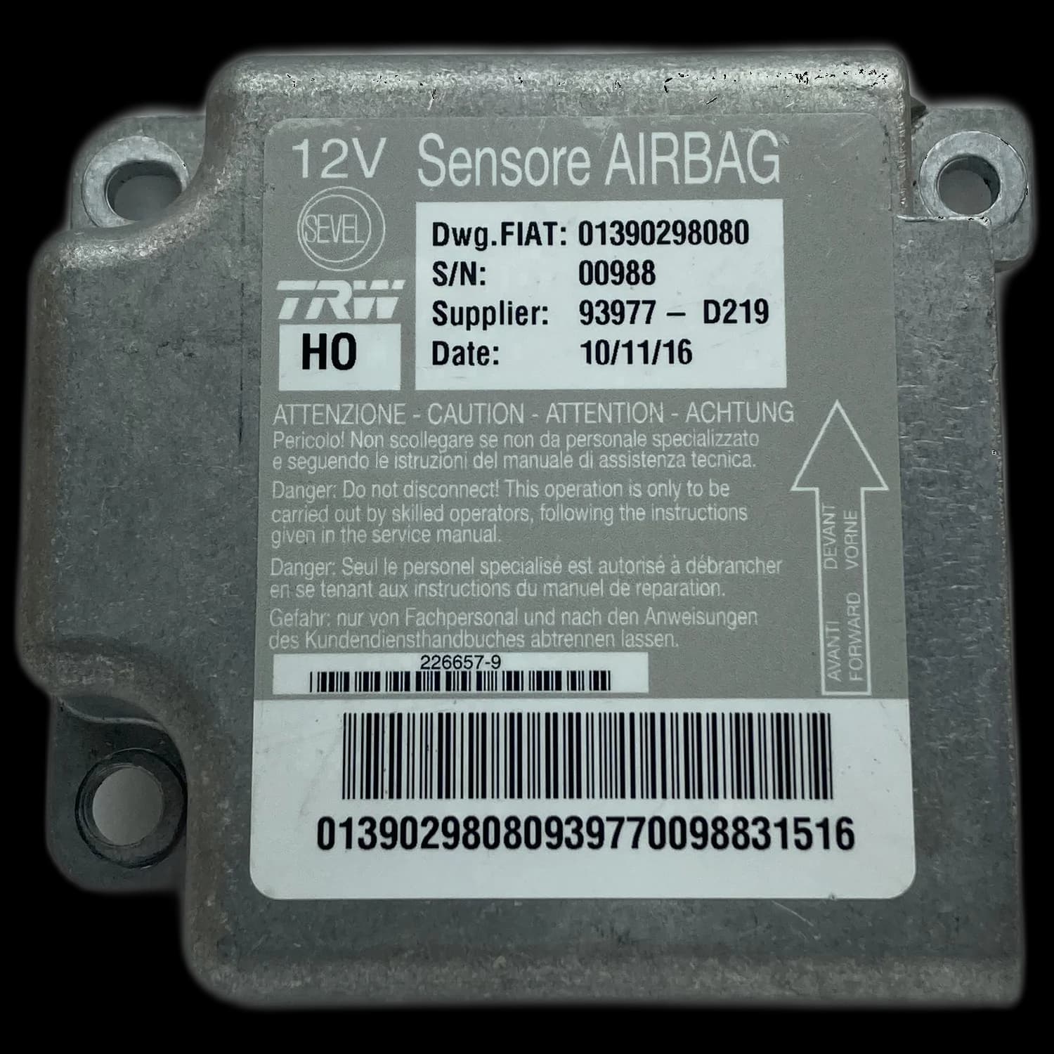 Airbag-Steuergerät 01390298080, Etikett