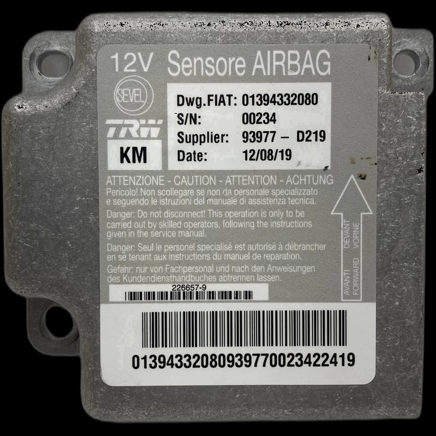 Airbag-Steuergerät 01394332080, Etikett