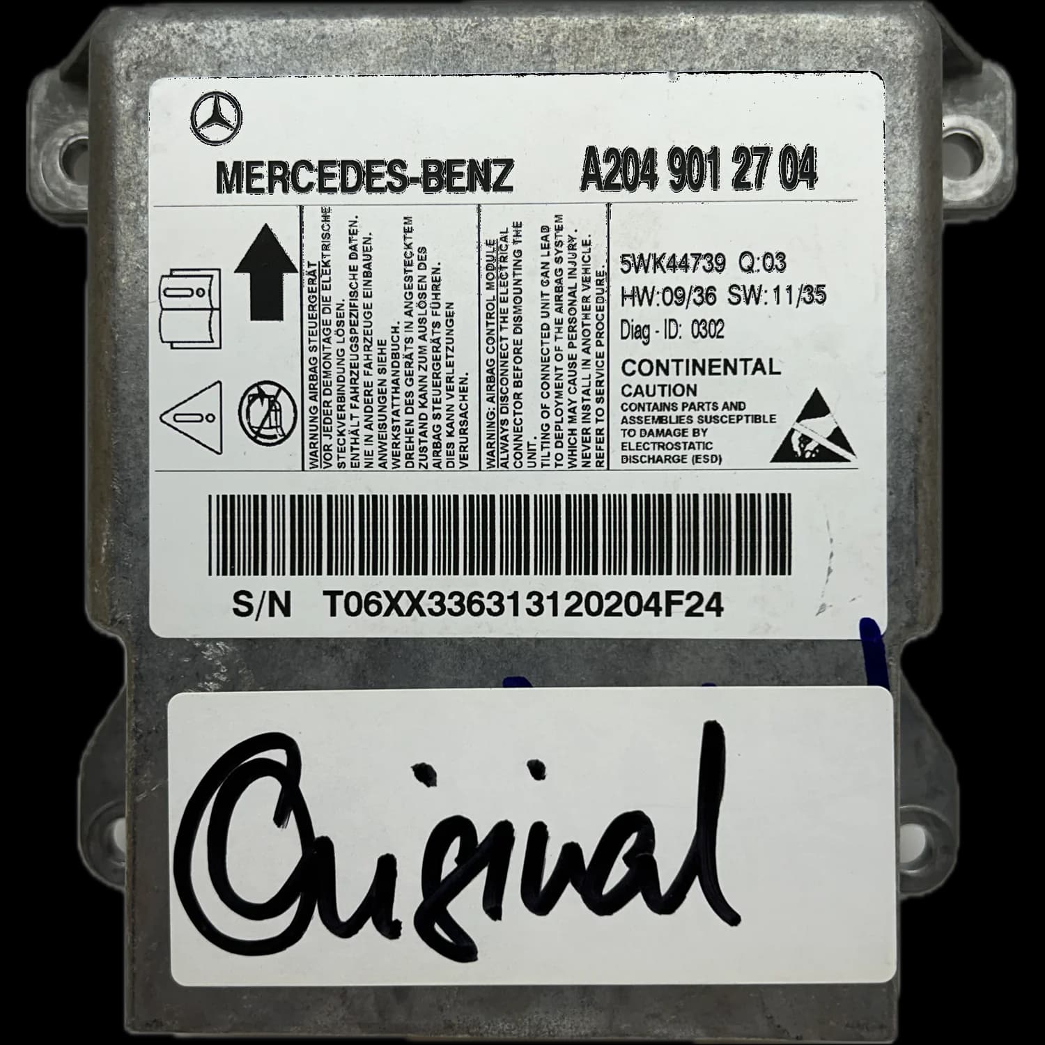 Airbag-Steuergerät A2049012704, Etikett