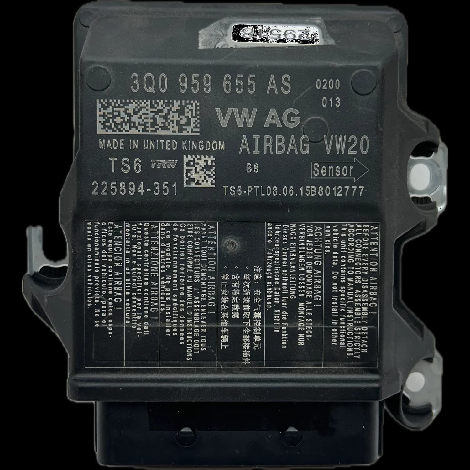 Calculateur airbag 3Q0 959 655 AS, Étiquette