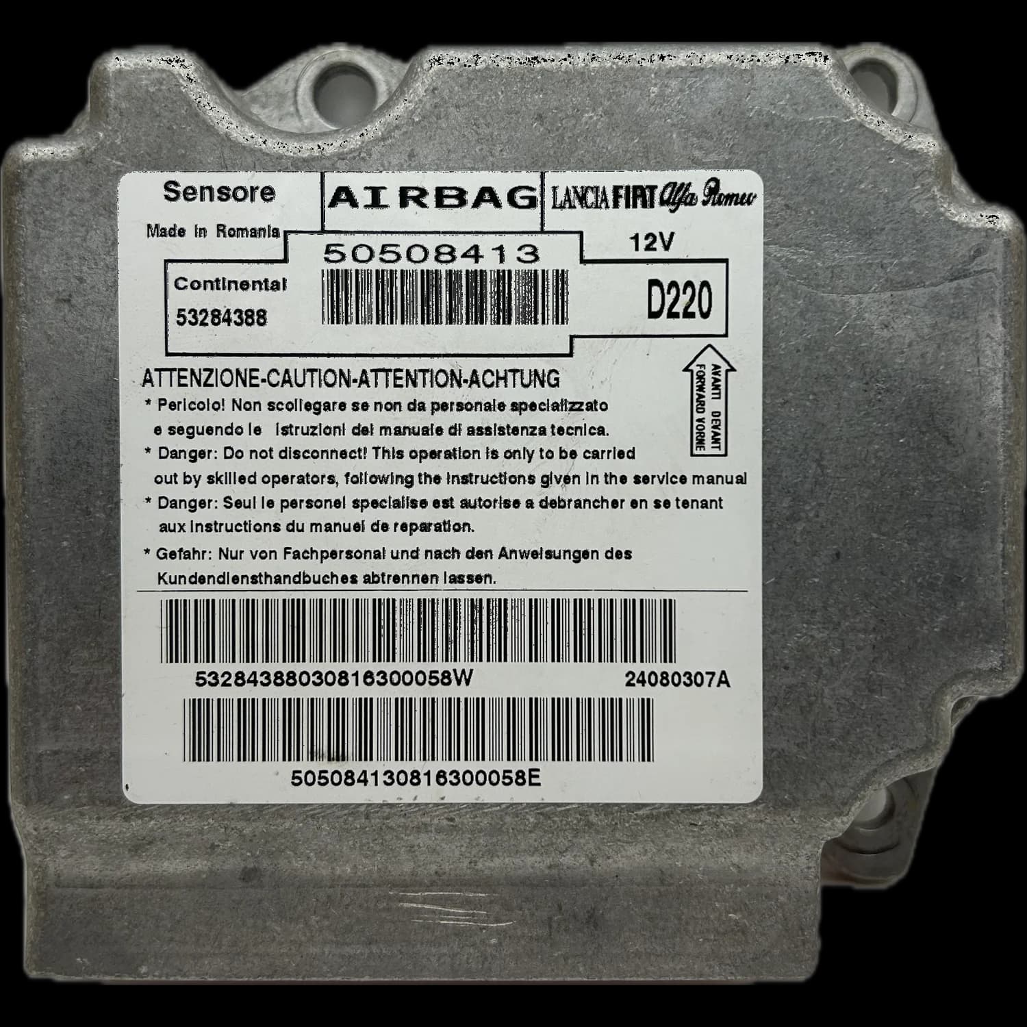 Calculateur airbag 50508413, Étiquette