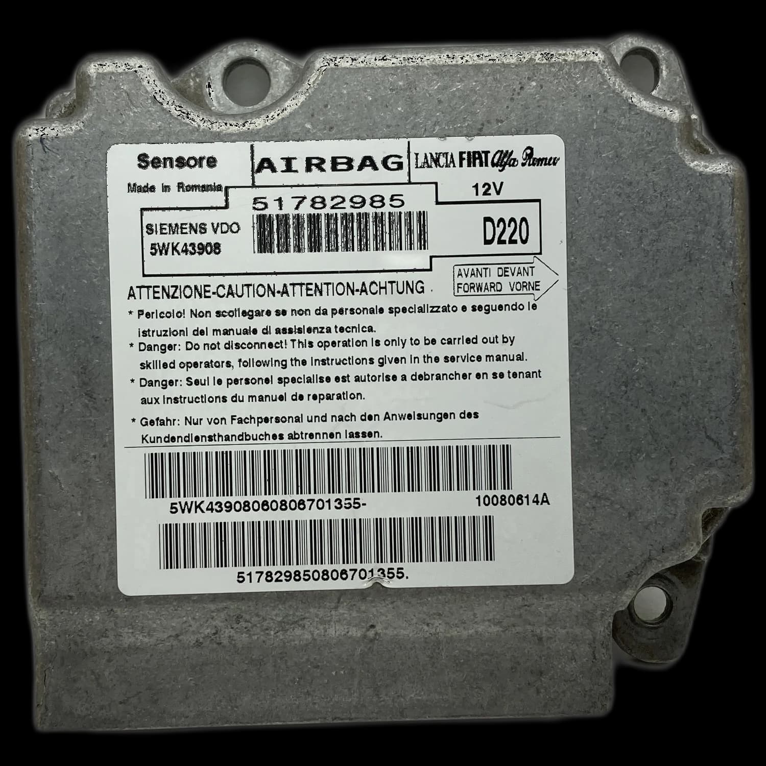 Airbag-Steuergerät 51782985, Etikett