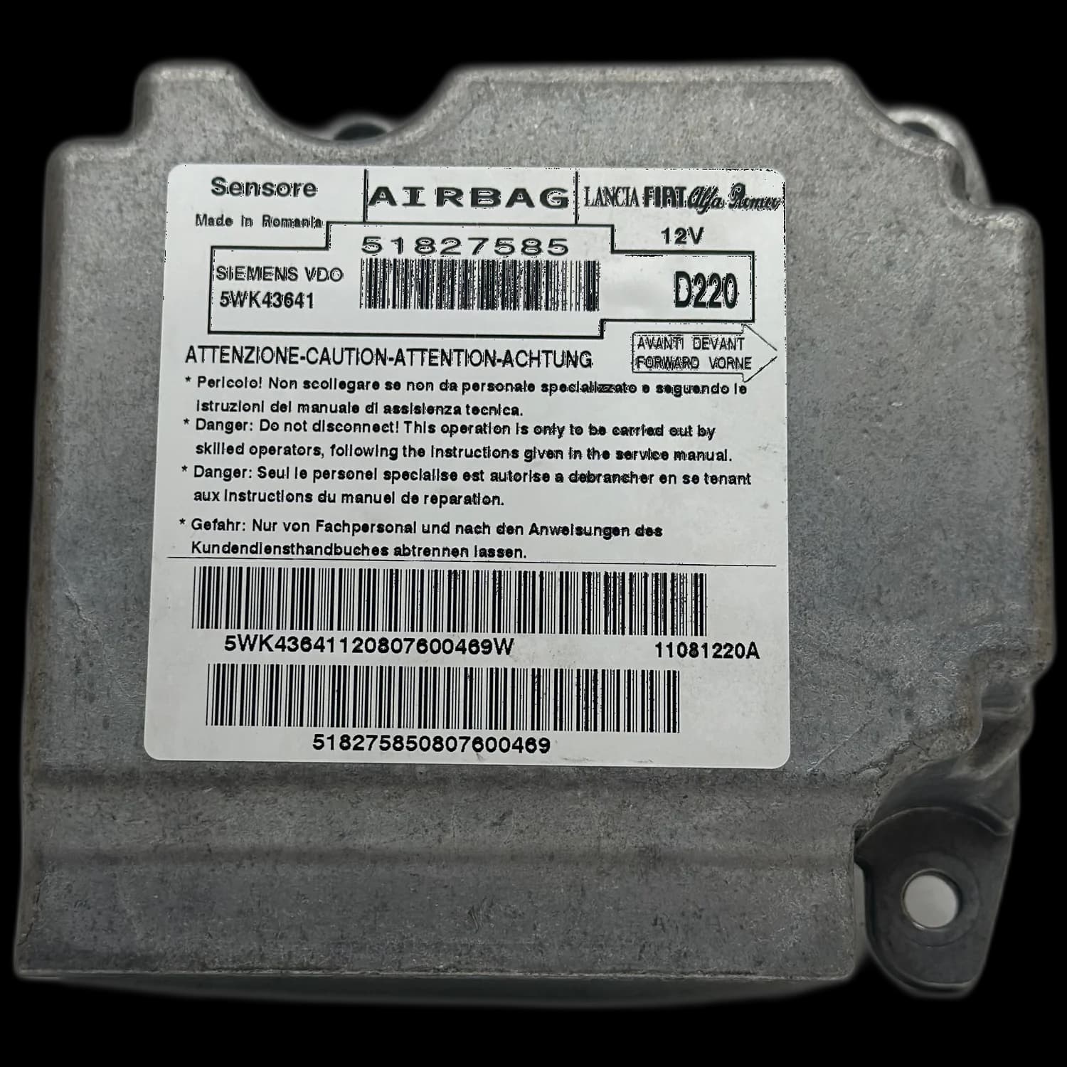 Calculateur airbag 51827585, Étiquette