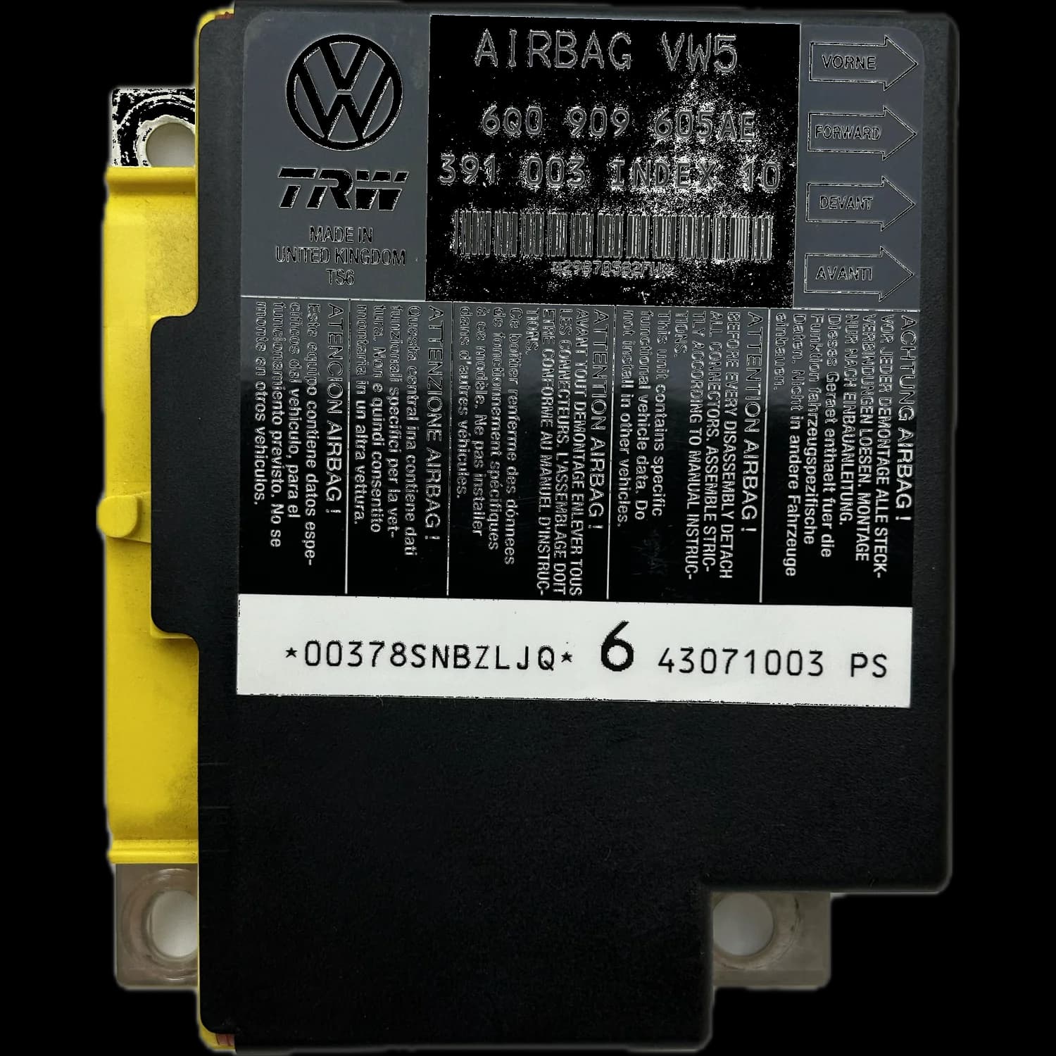 Calculateur airbag 6Q0909605AE, Étiquette