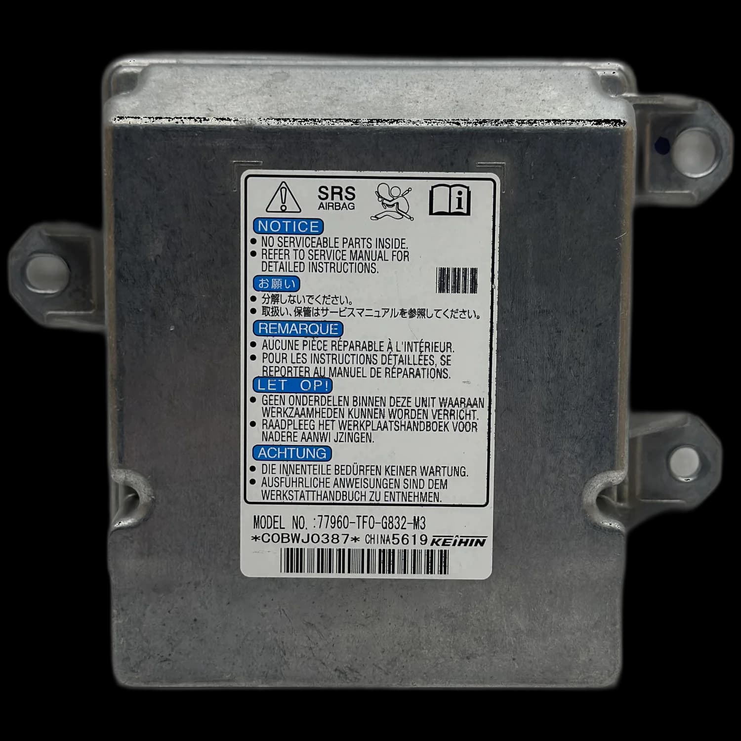 Airbag-Steuergerät 77960-TF0-G832-M3, Etikett
