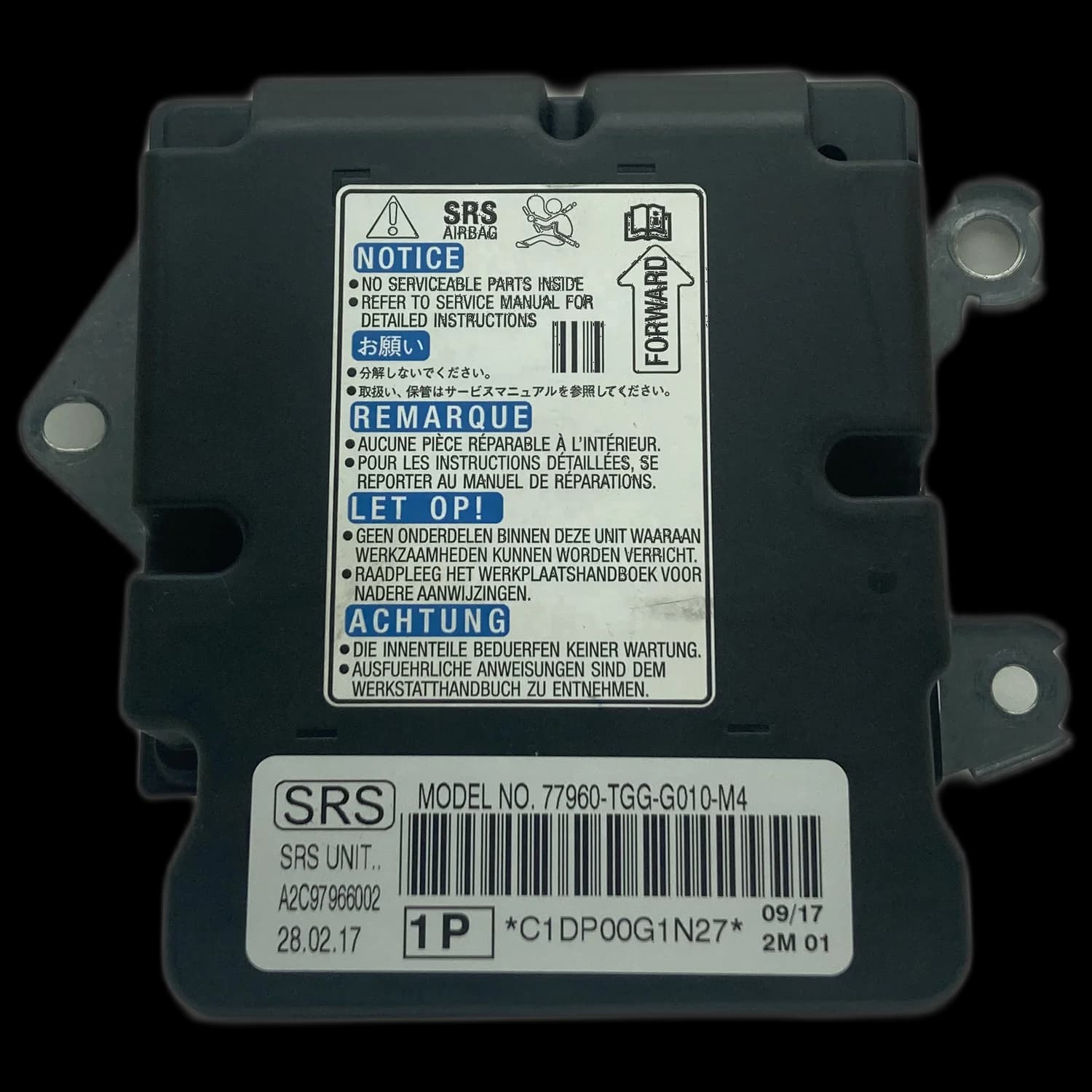 Calculateur airbag 77960-TGG-G010-M4, Étiquette