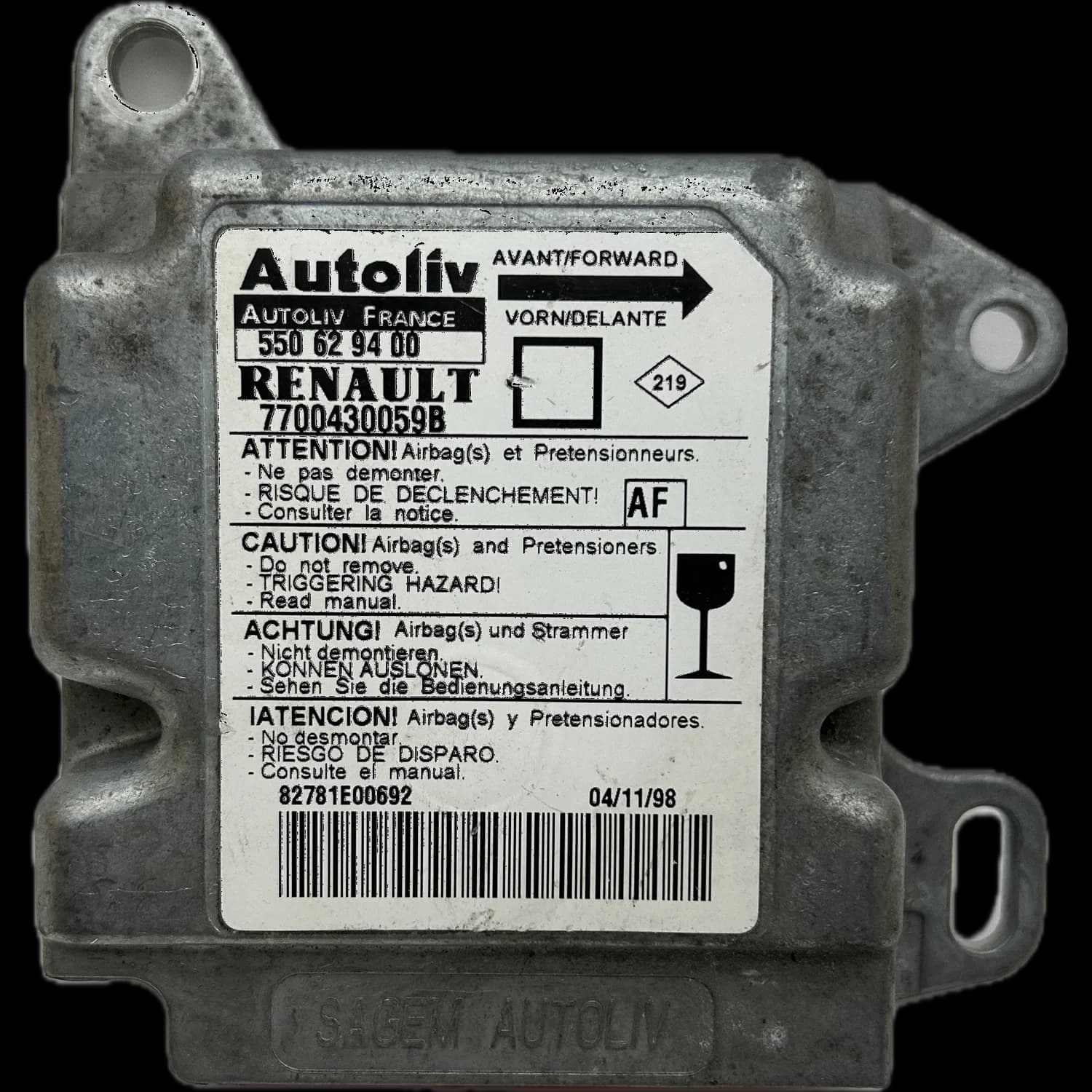 Airbag-Steuergerät 8200018833, Etikett