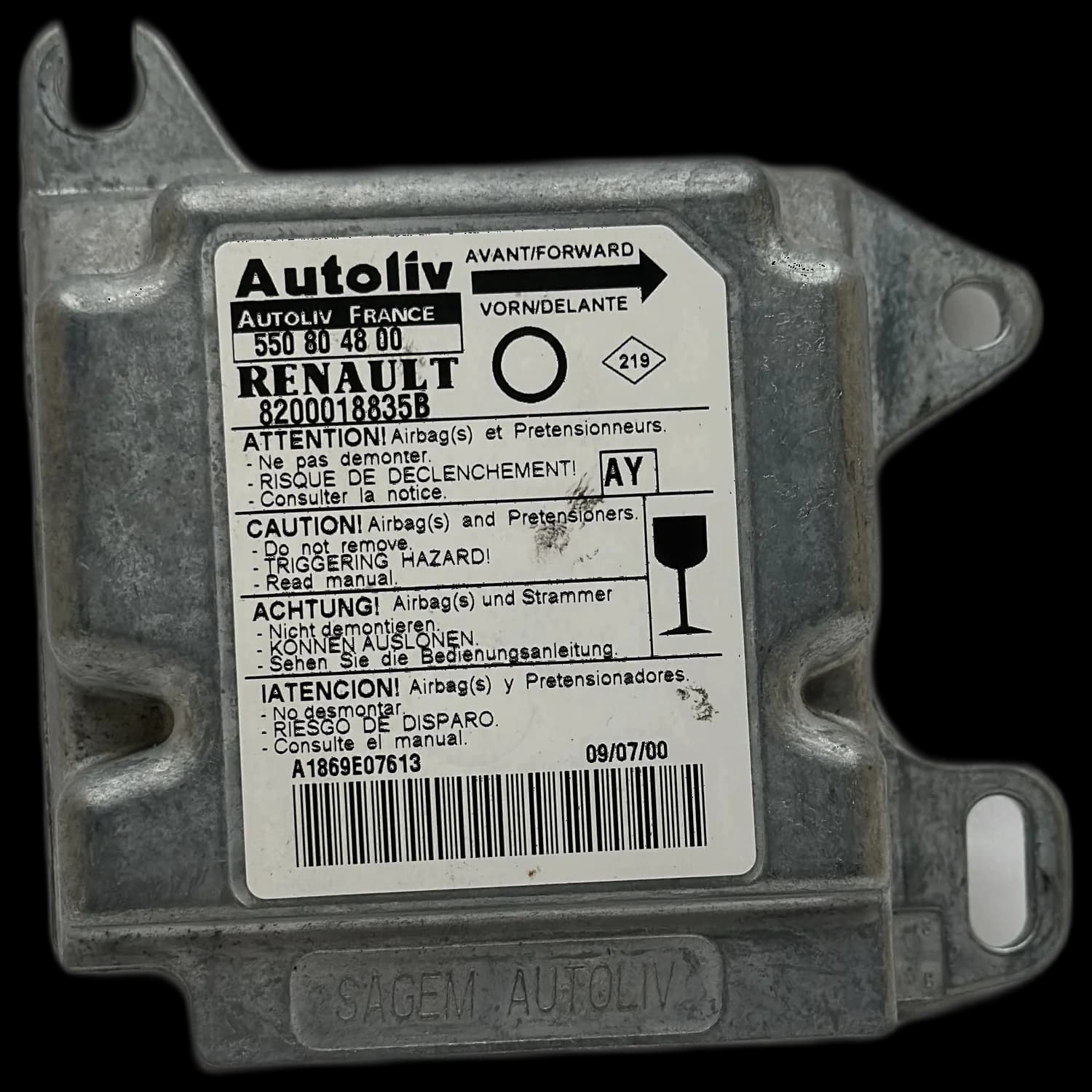 Airbag-Steuergerät 8200018835B, Etikett
