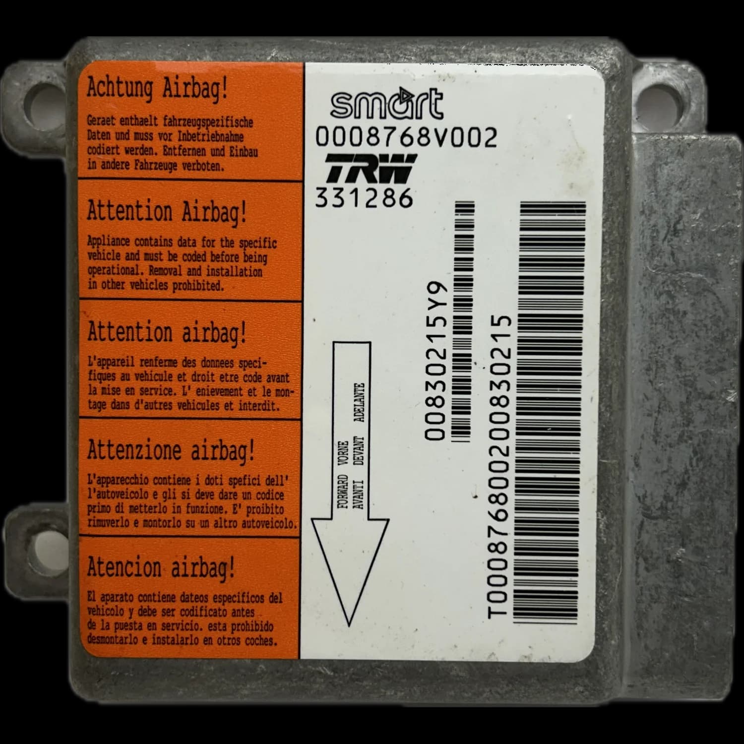 Airbag-Steuergerät 0008768V002, Etikett