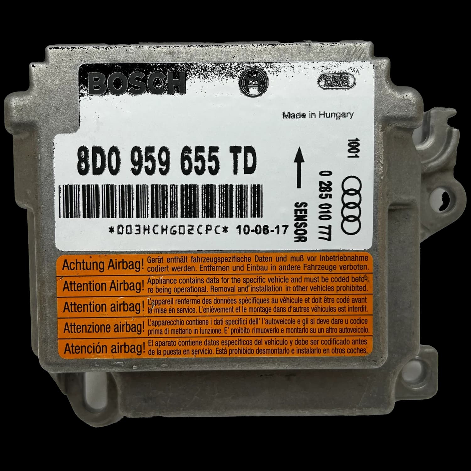 Airbag-Steuergerät 8D0 959 655 TD, Etikett