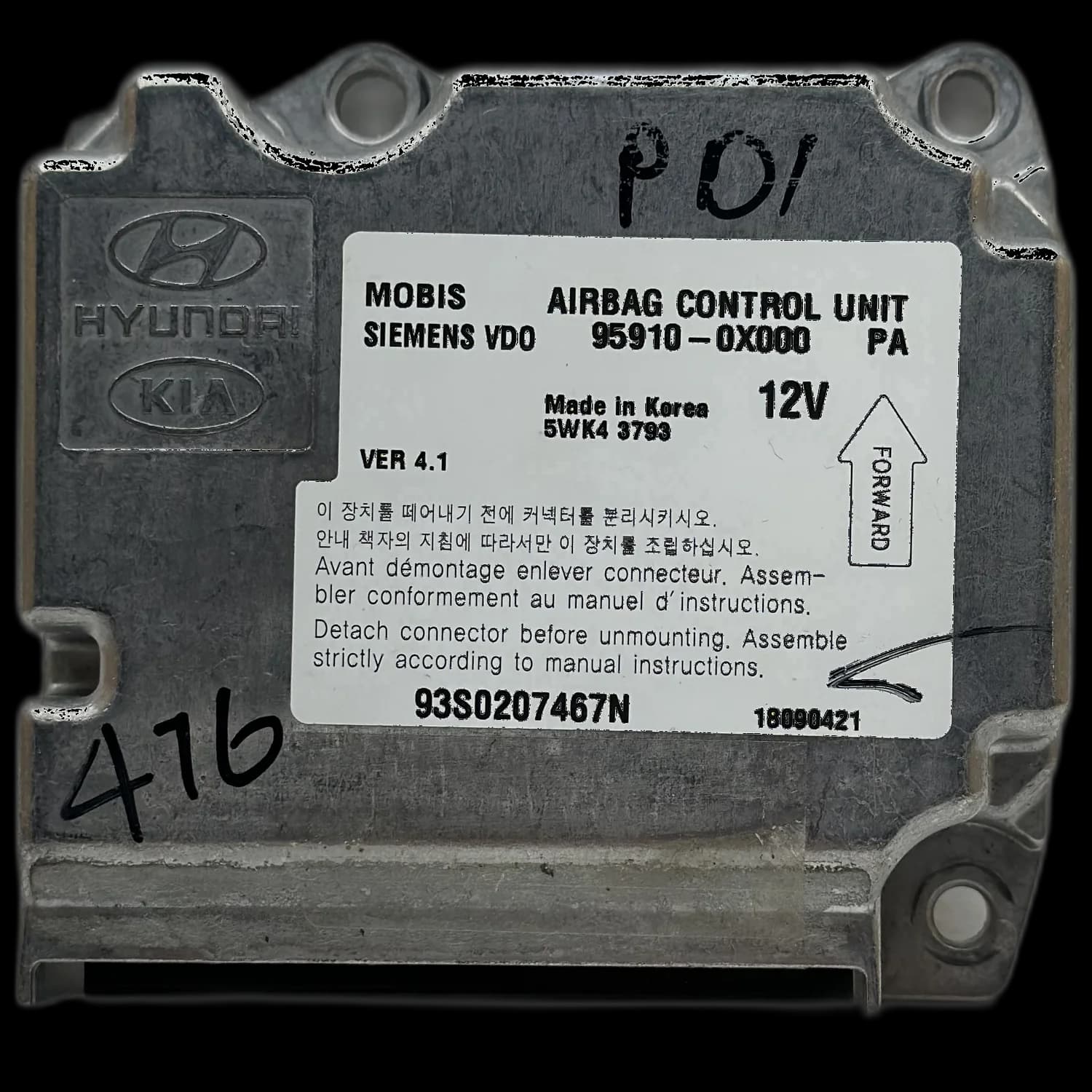 Airbag-Steuergerät 95910-0X000, Etikett