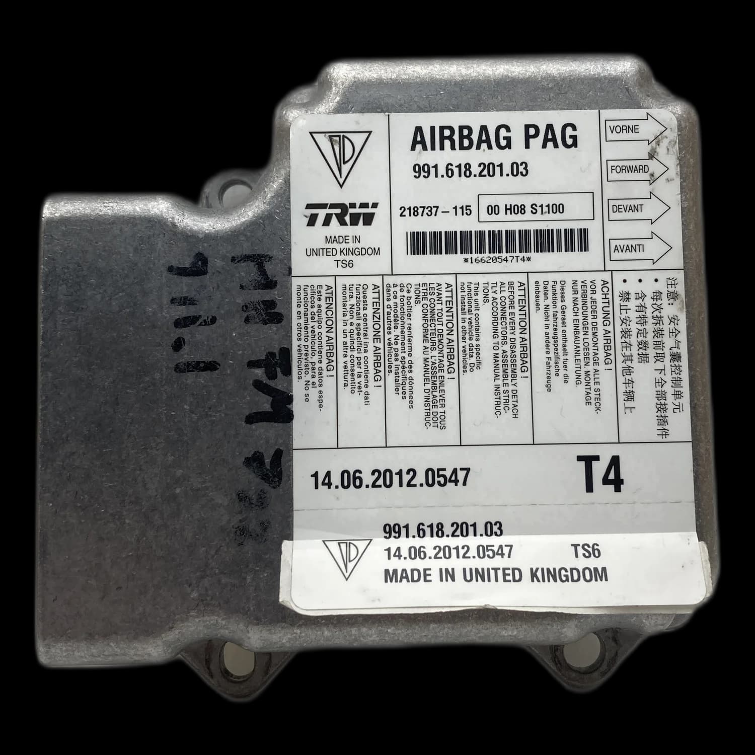 Calculateur airbag 991.618.201.03, Étiquette